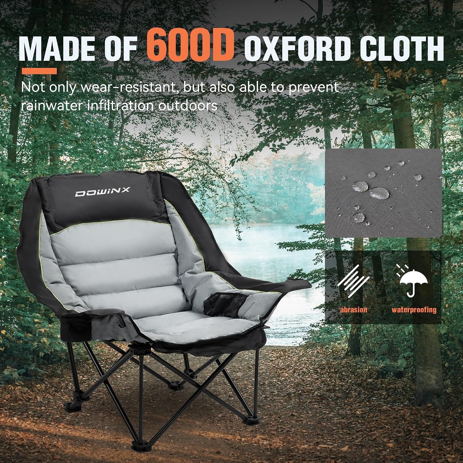 image:imageDowinx Oversized Camping Chair for Adults Extra Large Folding Lawn Chair with Cup Holder 3Level Adjustable 400 lbs Capacity Black