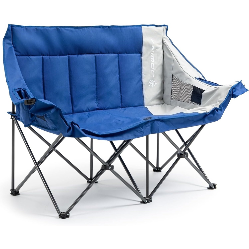 image:imageDowinx Double Camping Chair Loveseat with Cup Holders amp Wine Glass Holders Oversized Folding Outdoor Lawn Chair 660lbs Portable Padded Seat with Storage Bag for Adults Beach Patio Picnic Blue