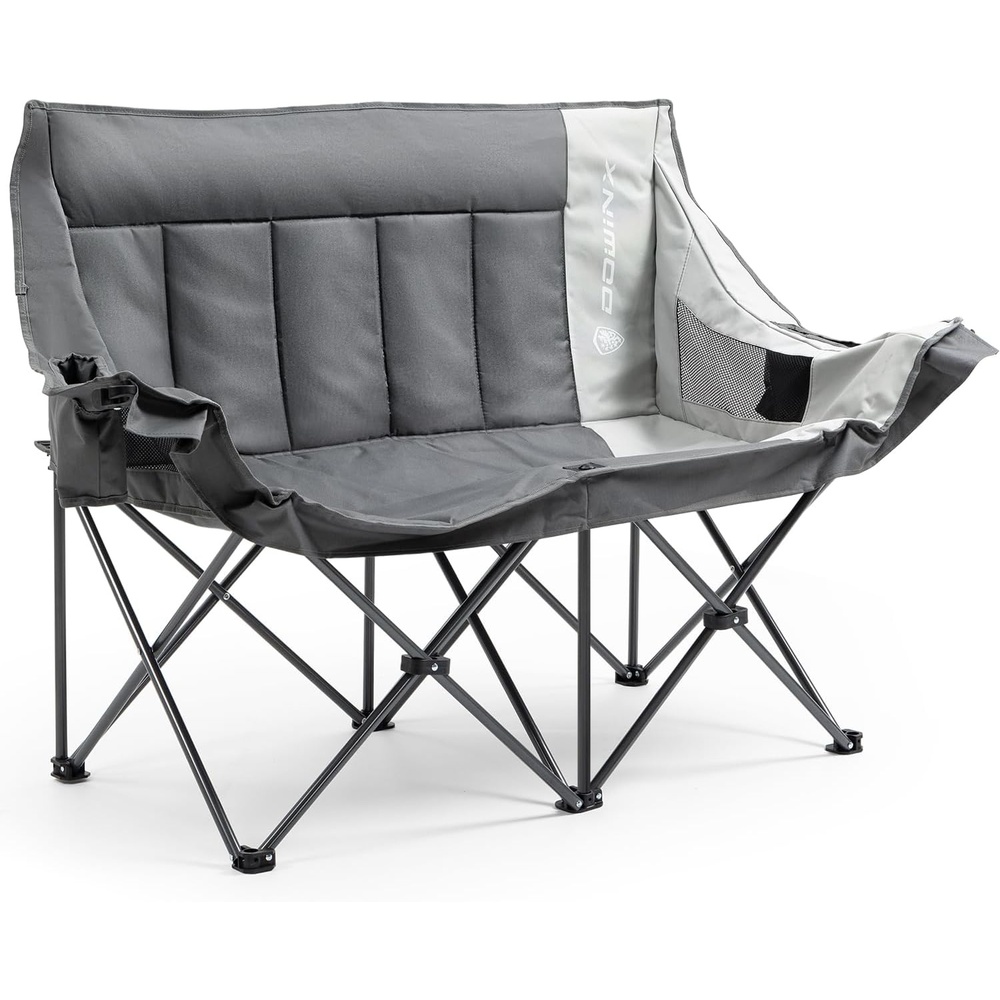 image:imageDowinx Double Camping Chair Oversized Folding Loveseat with Padded Seat 660lbs Heavy Duty Portable Lawn Chair with Cup Holders Glass Holders amp Back Storage for Adults Camping Beach Picnic  Gray