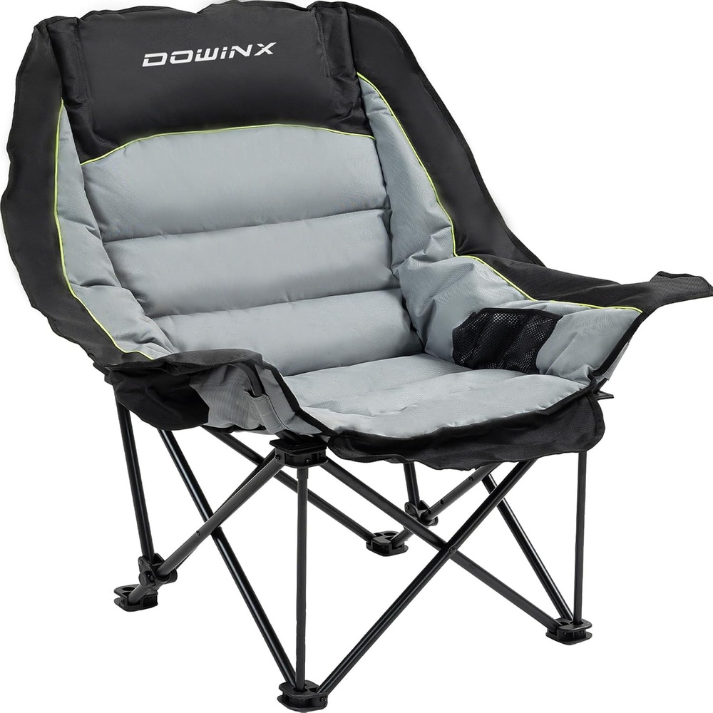 image:imageDowinx Oversized Camping Chair for Adults  Extra Large Folding Lawn Chair with Cup Holder 3Level Adjustable 400 lbs Capacity Black