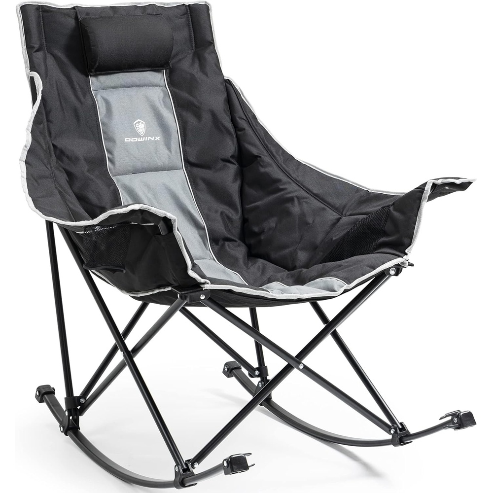 image:imageDowinx Oversized Rocking Camping Chair Fully Padded Patio Chair with Side Pocket and Carry Bag High Back Portable Lawn Recliner with Headrest Support 300 lbs GreyGrey