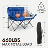 Dowinx Double Camping Chair Loveseat with Cup Holders & Wine Glass Holders, Oversized Folding Outdoor Lawn Chair 660lbs, Portable Padded Seat with Storage Bag for Adults, Beach, Patio, Picnic – Blue
