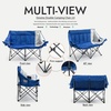 Dowinx Double Camping Chair Loveseat with Cup Holders & Wine Glass Holders, Oversized Folding Outdoor Lawn Chair 660lbs, Portable Padded Seat with Storage Bag for Adults, Beach, Patio, Picnic – Blue