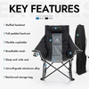 Dowinx Oversized Rocking Camping Chair, Fully Padded Patio Chair with Side Pocket and Carry Bag, High Back Portable Lawn Recliner with Headrest, Support 300 lbs, Grey(Grey)