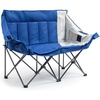 Dowinx Double Camping Chair Loveseat with Cup Holders & Wine Glass Holders, Oversized Folding Outdoor Lawn Chair 660lbs, Portable Padded Seat with Storage Bag for Adults, Beach, Patio, Picnic – Blue