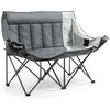 Dowinx Double Camping Chair, Oversized Folding Loveseat with Padded Seat, 660lbs Heavy Duty Portable Lawn Chair with Cup Holders, Glass Holders & Back Storage for Adults, Camping, Beach, Picnic – Gray